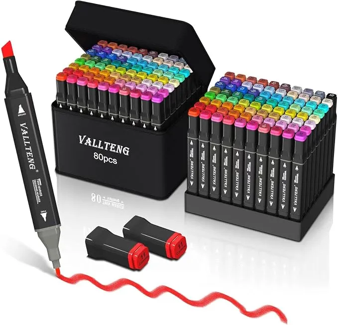 Vallteng Rotulador de 80 Colores con Doble Punta para Artistas y Diseño