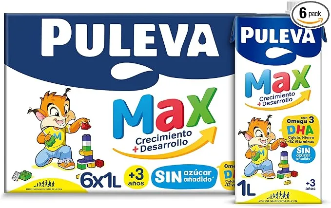 Puleva Max Original Leche de Crecimiento y Desarrollo +3 Años 1L (Paquete de 6)