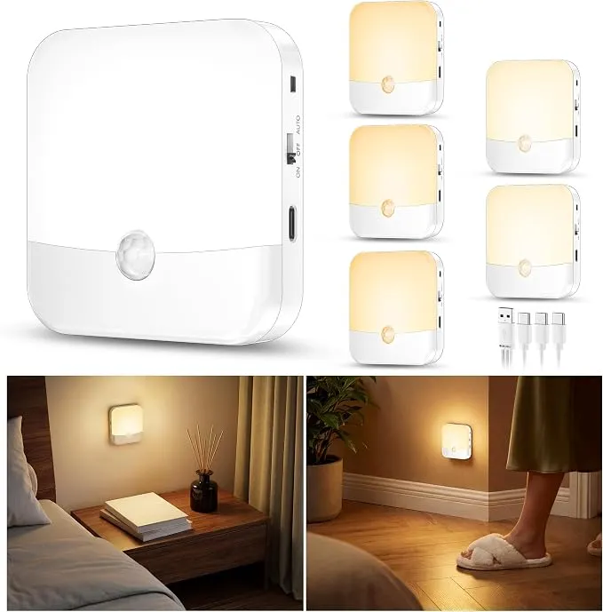 6 Luces Nocturnas LED Recargables con Sensor de Movimiento y Regulables