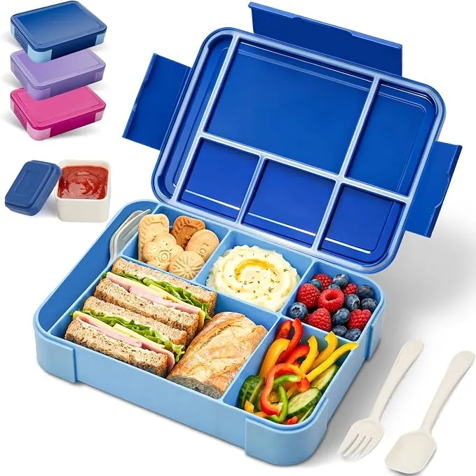 BIBURY Lonchera Bento con 5 Compartimentos, A Prueba de Fugas y Sin BPA