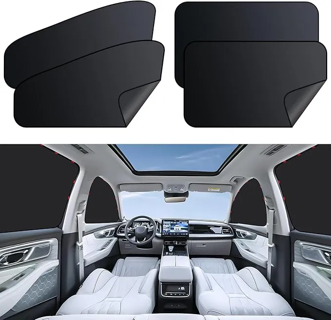 ZATOOTO Parasol Coche Lateral, Magnetico Parasol Coche Bebe, Privacidad, Anti-UV, Negro, 4 Piezas, para Descanso y Acampada | Bloquea el 99% de los rayos UV, aislamiento térmico, marco de metal, paras