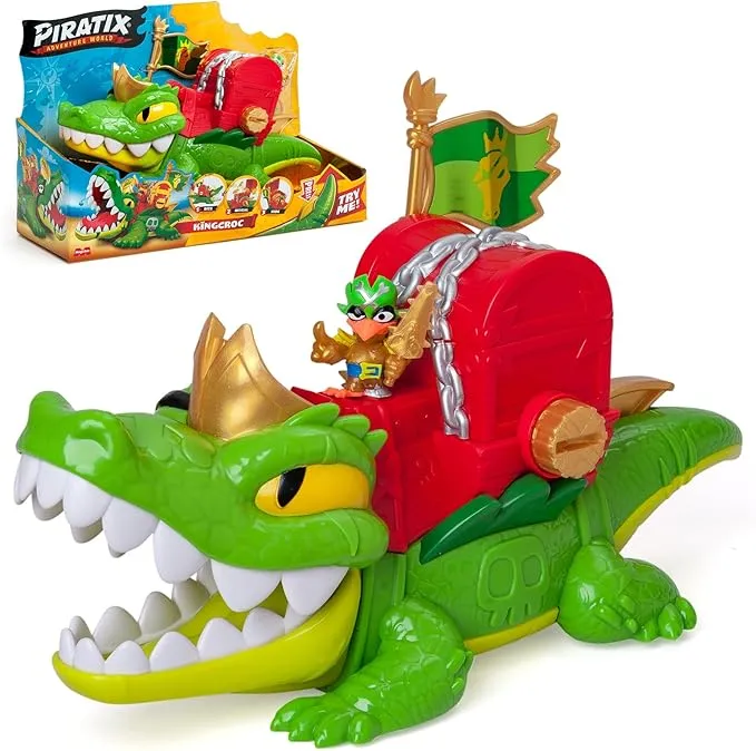 PIRATIX King Croc: Cocodrilo Articulado con Cofre para Juguetes y Tesoros