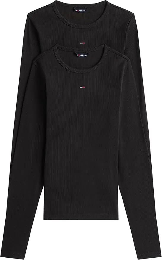 Tommy Camisetas de Manga Larga Pack de 2 Hombre Slim Essential Rib Cuello Redondo