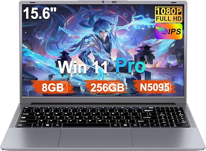 Ordenador Portátil 15,6 Pulgadas Celeron N5095 2,9 GHz Win11 Pro 8GB 256GB SSD Expansión 1TB 5G WiFi 1920x1080 FHD BT4.2 HDMl USB 3.0 Portatil con Ratón Inalámbrico y Teclado Español Membrana - Gris-A
