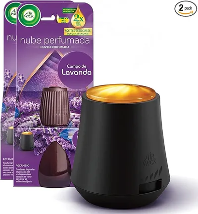 Air Wick Essential Mist Aparato y Recambios de Ambientador Difusor de Aceites Esenciales para Casa con Aroma a Lavanda y Camomila, Multicolor, Pack de 1 Aparato y 2 Recambios