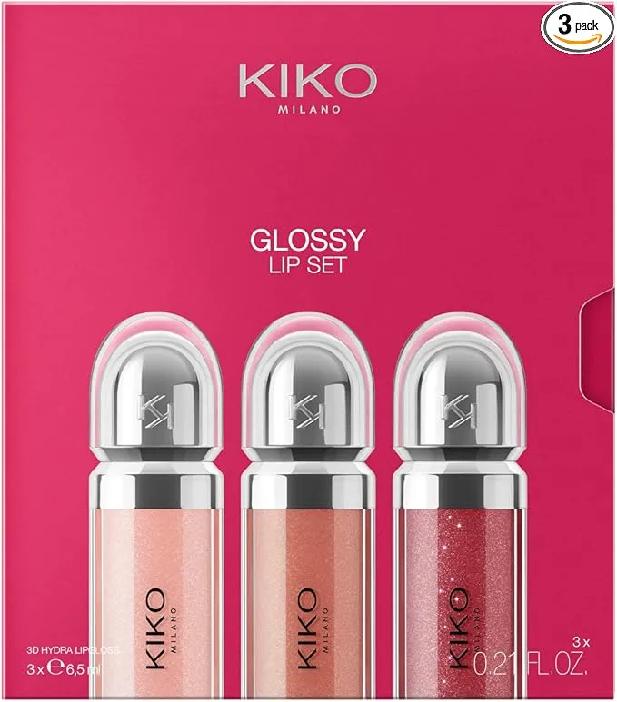 KIKO Milano Glossy Lip Set 03: Kit de 3 Brillos Labiales Hidratantes con Efecto Volumen 3D