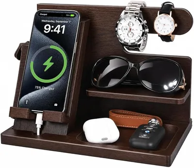 Organizador de Madera Vicloon para Móvil, Reloj, Llaves y Anillos