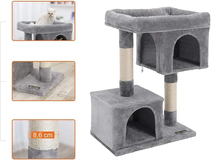 Árbol Rascador Feandrea para Gatos Grandes con 2 Cuevas y Plataforma, Gris Paloma