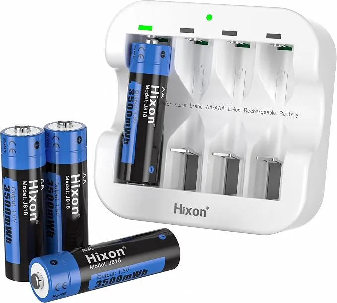 Hixon Pilas AA Recargables Litio 3500mWh con Cargador Rápido (4uds)