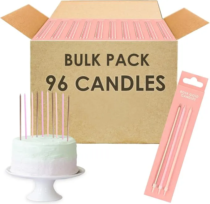 Table Fun Velas de Cumpleaños Oro Rosa, Rosa y Morado con Soportes (Pack de 96)