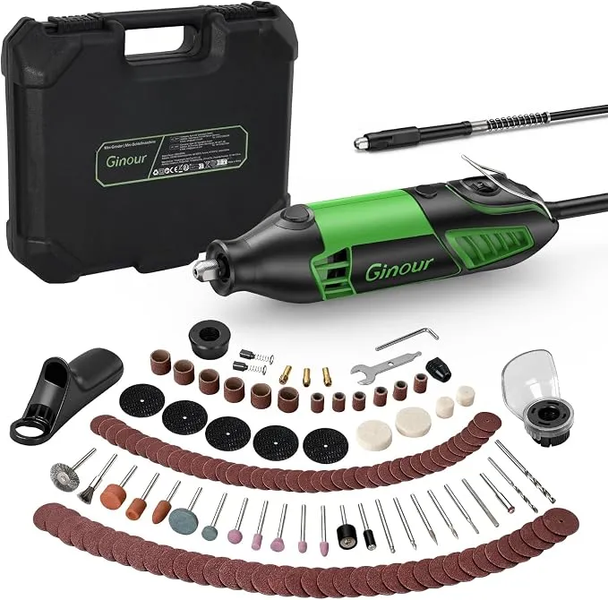 Ginour Mini Amoladora 200W con 132 Accesorios y Mandril Sin Llave