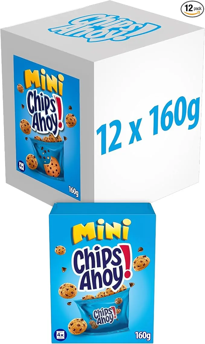 Chips Ahoy Mini Galletas Cookies, Dulces Pepitas de Chocolate, Pack 20 Bolsitas x 160 g