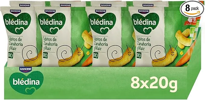 Blédina Snacks BIO, Bolsas de Snacks Saludable para niños sabor Zanahoria y Maíz