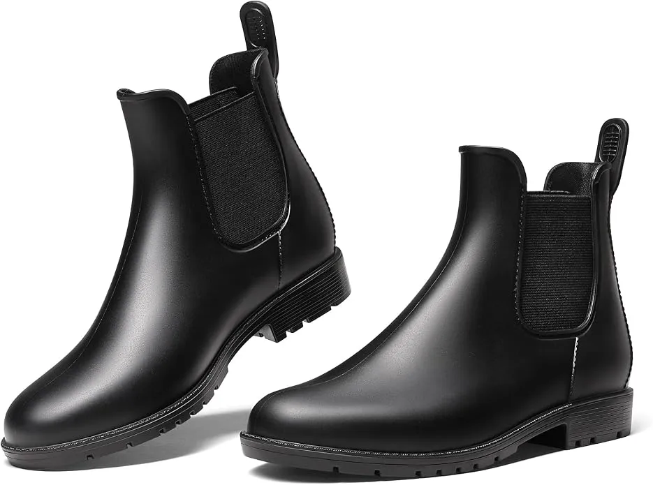 DREAM PAIRS Botas Agua Chelsea Mujer Negro Impermeables