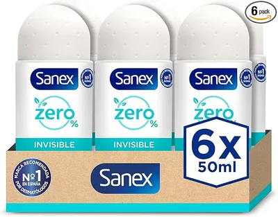 Sanex Zero% Invisible, Desodorante Hombre o Mujer, Desodorante Roll-on, Protección 48H, Pack 6 Uds x 50ml