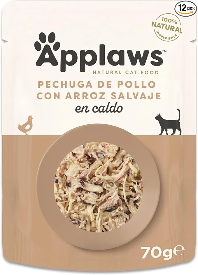Applaws Comida Húmeda Natural para Gatos - Pollo con Arroz Salvaje (12 x 70g)
