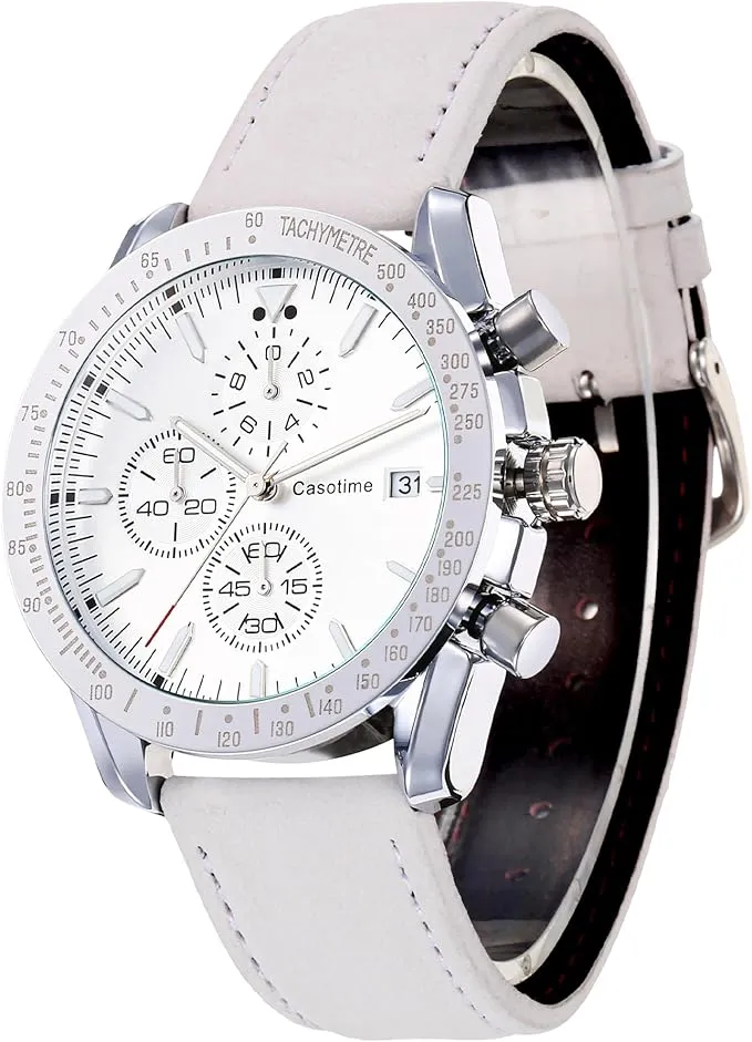 Casotime Reloj Cronógrafo Hombre de Cuero