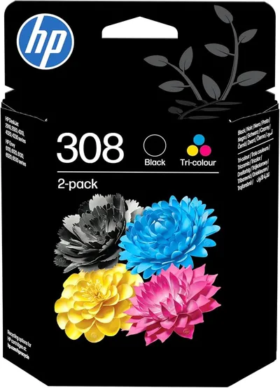 HP 308 Negro y Tricolor, 6L6S6UE, Pack de 2 Cartuchos de Tinta Original