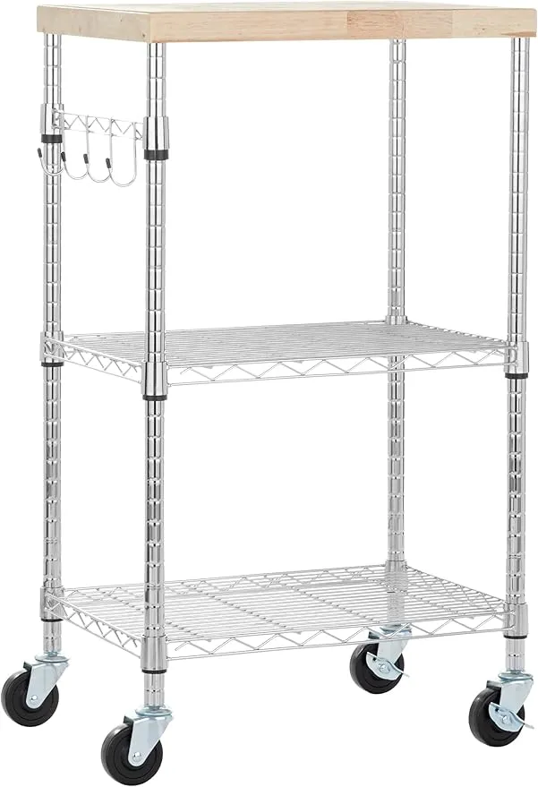 Amazon Basics Carrito con Ruedas para Microondas - Madera/Cromado