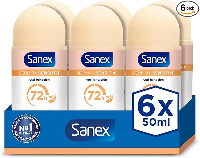 Sanex Dermo+ Sensitive Desodorante Antitranspirante Roll-On 72h (Pack 6x50ml)