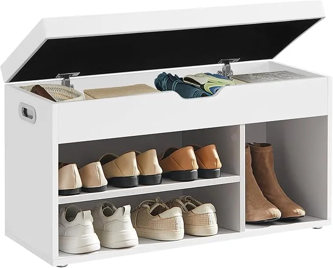 VASAGLE Banco Zapatero con Cojín y 3 Compartimentos - Elegancia y Orden en tu Hogar
