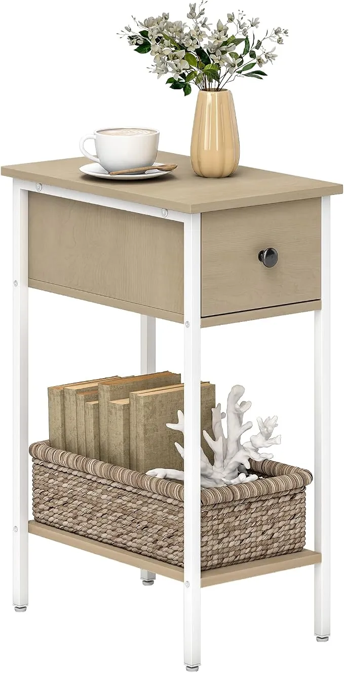 HOMCOM Mesa Auxiliar Estrecha Industrial con Cajón - 25x39.8x58.2 cm