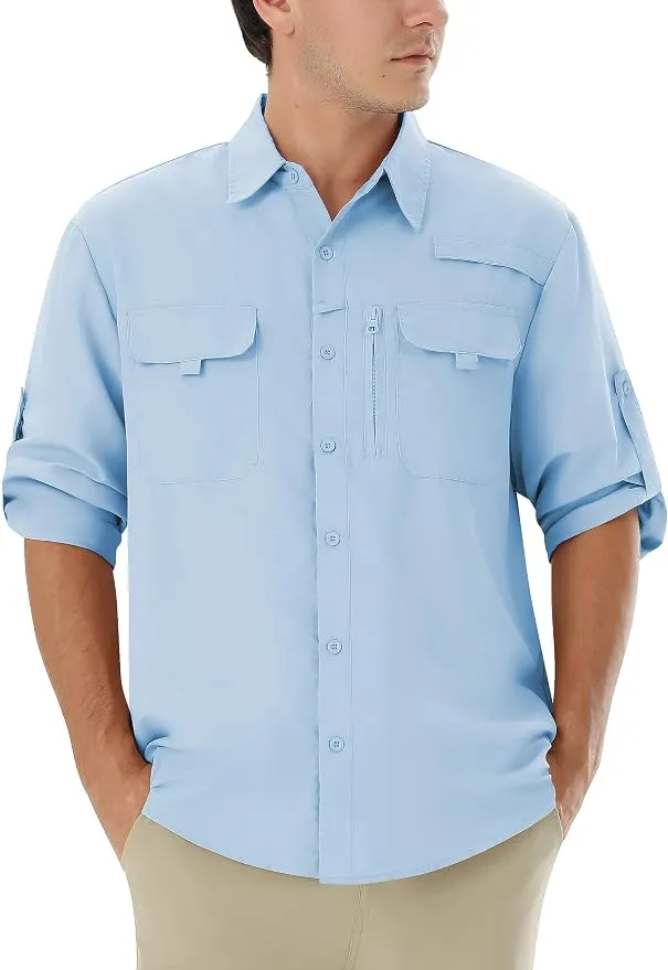 Camisa Outdoor Hombre UPF 50+ de Secado Rápido con Bolsillos Tácticos