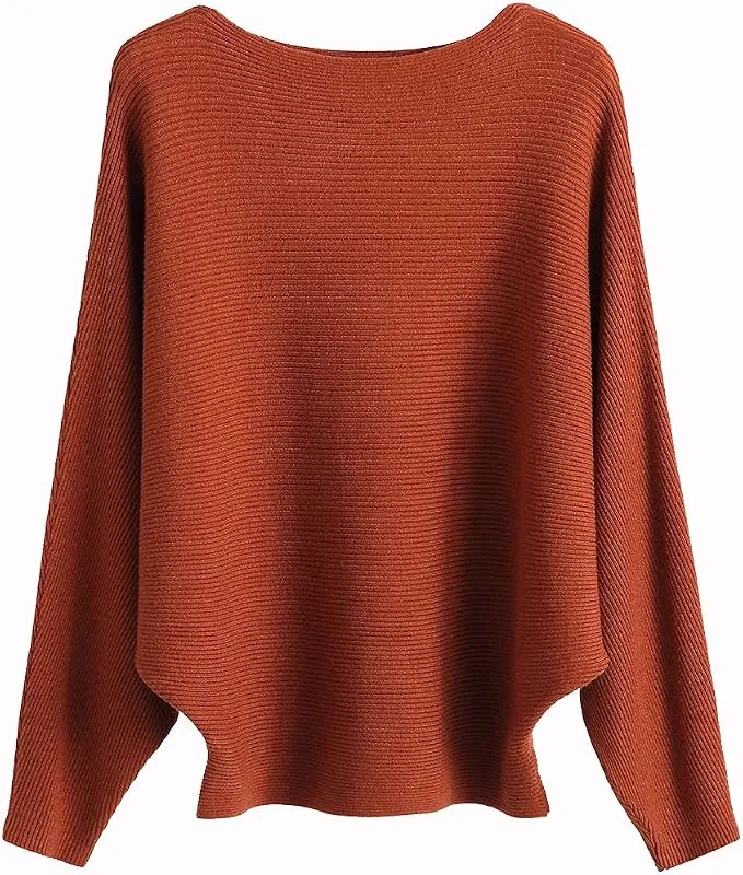 Suéter Ligero Oversize Cuello Barco para Mujer con Mangas Murciélago Dolman