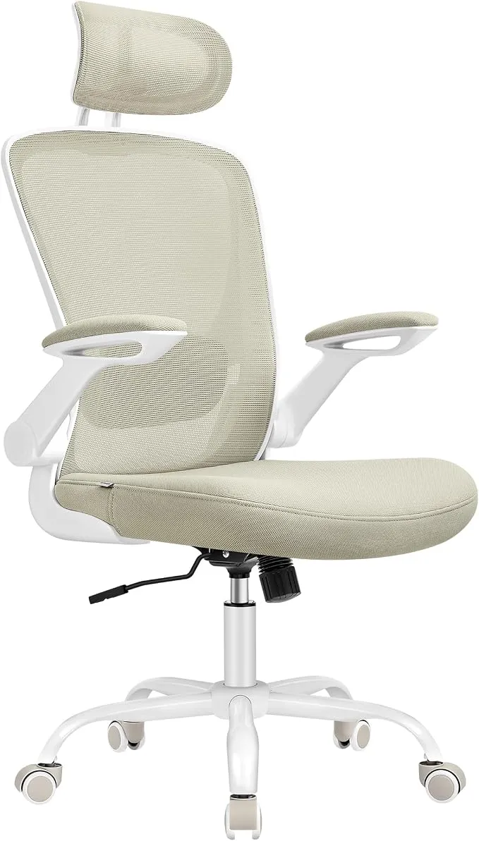 SONGMICS Silla de Oficina Ergonómica de Malla con Soporte Lumbar y Reposacabezas