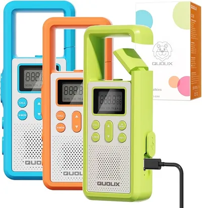 Walkie Talkie Niños 3Pcs, Recargable con Batería Li-Ion Walkie Talkies Largo Alcance, Diseño de la Hebilla de Escalada 8 Canales VOX Alerta SOS Linterna Incorporado, para Exteriores Camping Senderismo