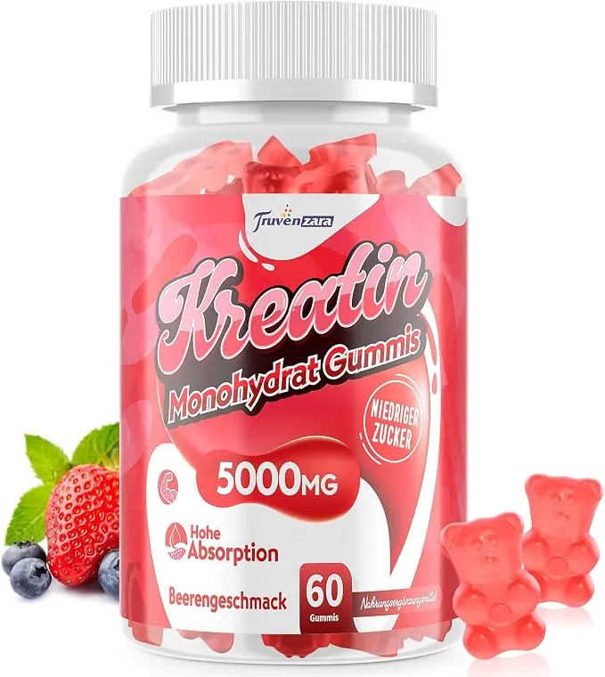 Creatine Gummies Complex 5000mg con Taurina y Vitamina B6 - Sabor Frutos Rojos