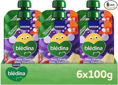 Blédina Bolsitas Pera, Ciruela, Zanahoria y Remolacha para Bebé (Pack 6x100g)