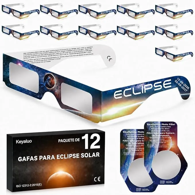 Keyaluo Gafas Eclipse Solar Homologadas,2026 paquete de 12 gafas