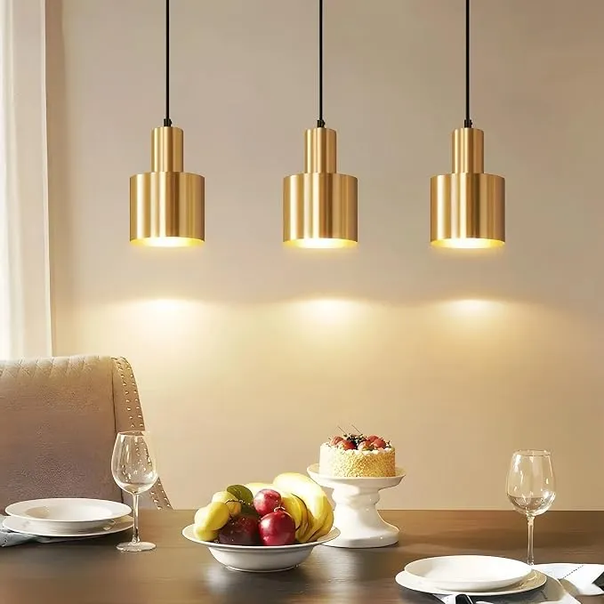 Lámpara Colgante Moderna Dorada de Metal 3 Luces E27 para Comedor, Salón o Isla de Cocina
