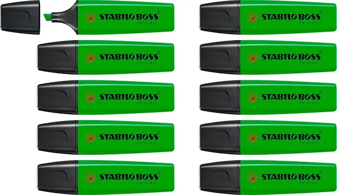 Pack 10 Marcadores Fluorescentes STABILO BOSS ORIGINAL Verdes