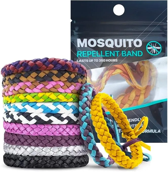 Pack 10 Pulseras Repelentes de Mosquitos de Cuero Ajustable, Libres de DEET