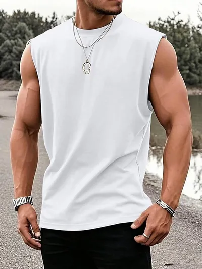 Camiseta básica sin mangas con cuello redondo para hombre