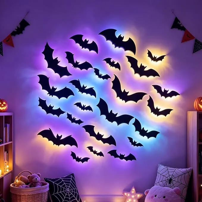 Murciélagos LED Decorativos Halloween 3D (24 Unidades)
