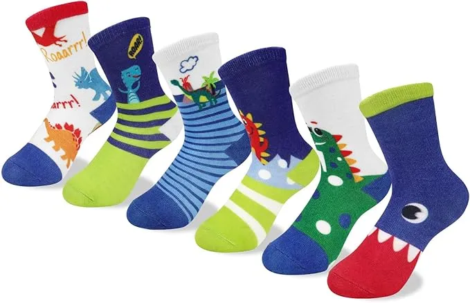 Queenshin 6 Pares Calcetines Niño Infantiles Dinosaurios