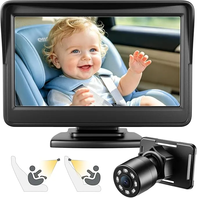 Espejo Cámara FEISIKE HD 4.3" con Visión Nocturna para Coche de Bebé