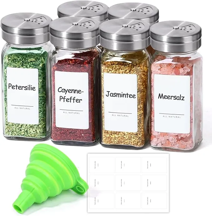 ComSaf Botes para Especias de Cristal 120ml (Pack de 6) con Accesorios