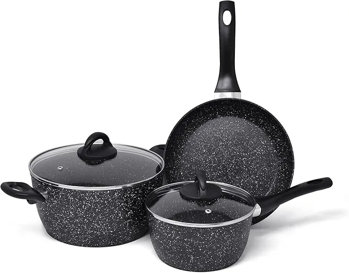 Joeji's Kitchen Juego De 3 Ollas y Sartenes Induccion Antiadherente - Vitroceramica Set Ollas Y Sartenes BaterÃa Cocina Inducción Para Hervir FreÃr o Saltear Comidas Más Saludables Con Menos Aceite