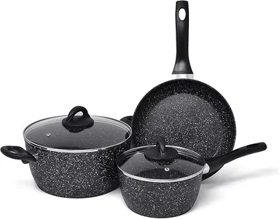 Joeji's Kitchen Juego De 3 Ollas y Sartenes Induccion Antiadherente - Vitroceramica Set Ollas Y Sartenes BaterÃa Cocina Inducción Para Hervir FreÃr o Saltear Comidas Más Saludables Con Menos Aceite