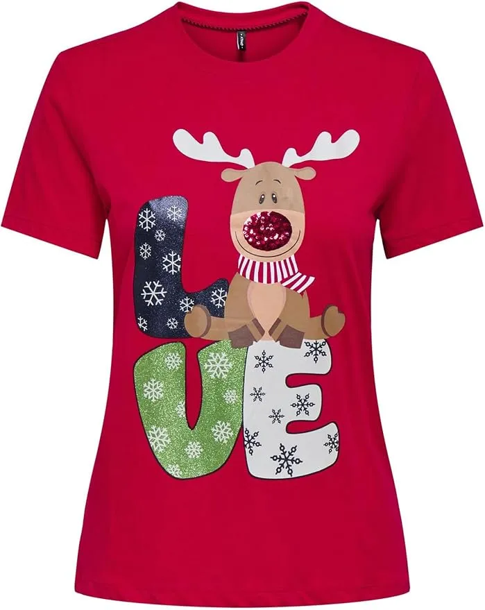 Onlxmas Life Yrsa Christmas S/S Top JRS, Urban Red, XL