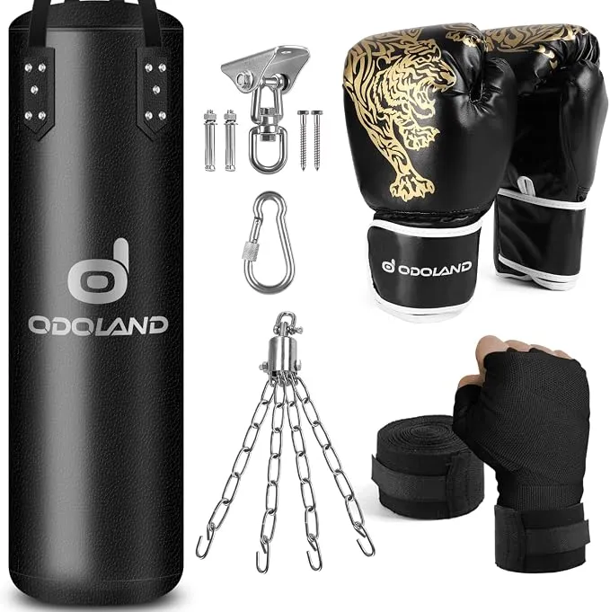 Odoland Kit Profesional Boxeo 6-en-1: Saco, Guantes y Accesorios