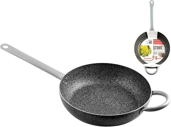 Home Family Stone Sartén Antiadherente con Mango, Piedra, Negro/Gris, 40 cm