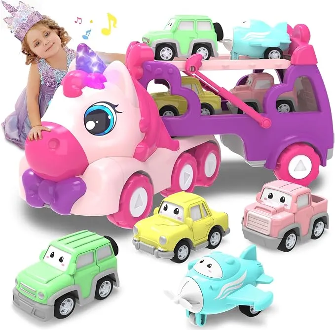 Juego 5 en 1 Camión de Transporte con Vehículos para Niñas y Niños