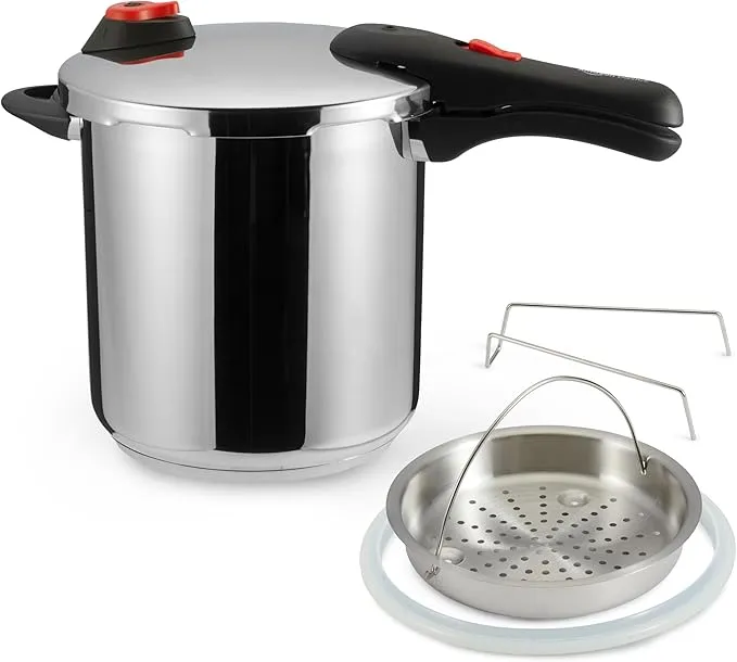 Amazon Basics Olla a presión 9L con vaporera y anillo de silicona