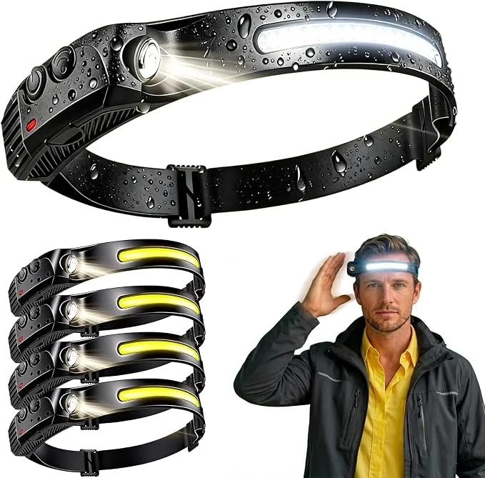 Pack 4 Linternas Frontales LED Recargables con Sensor de Movimiento