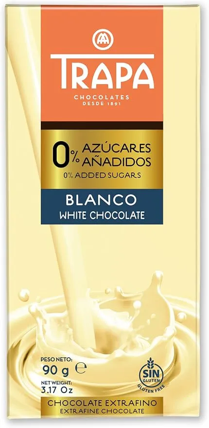Tableta Chocolate Blanco TRAPA 0% Azúcares Añadidos Sin Gluten
